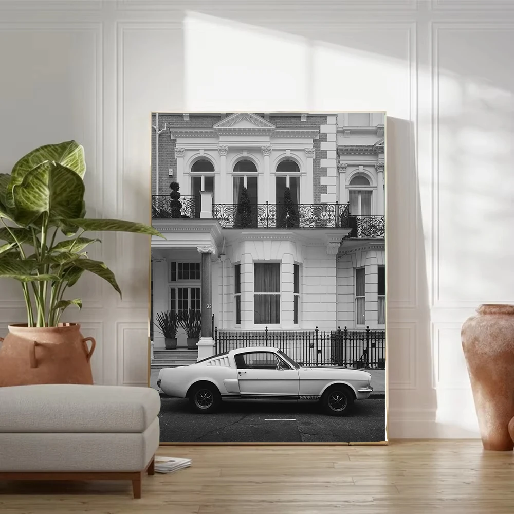 Retro Mustang PictureBlack and White Luxury Muscle Car Posters Canvas Paintings Retro Artist Living Room Home Decor