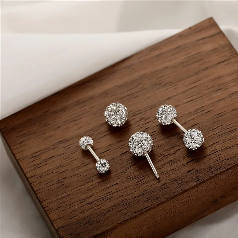 925 Sterling Silver Ball Back Hanging Stud Earrings Niche Design Sense Zircon Korean Earring Lady Birthday Fashion Jewelry Gift