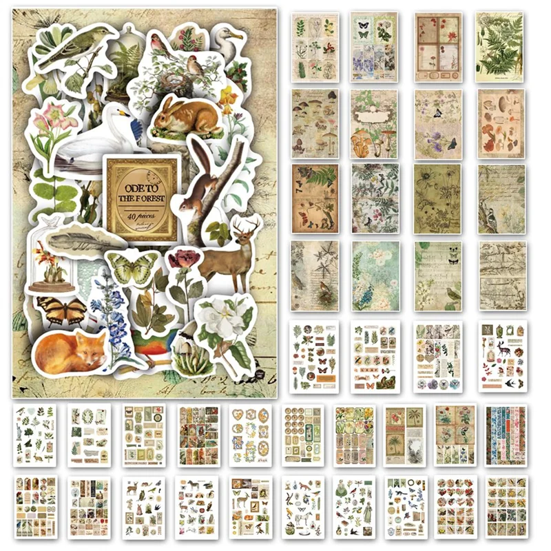 Vintage Aesthetic Washi Stickers Paper For Scrapbooking, 40 Sheets Ephemera Book For Art Journaling