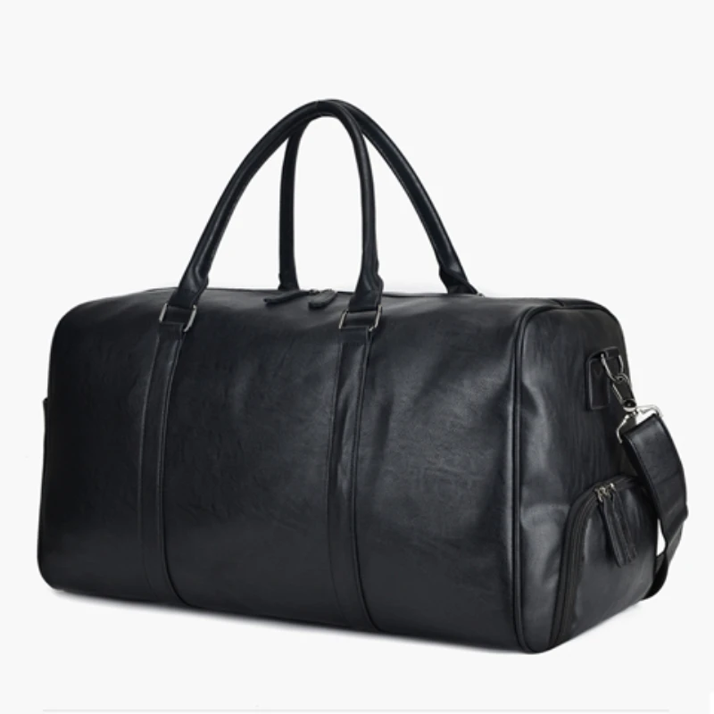 Black PU Fashion Travel Bags Zipper Large Capacity Simple Business Trip Bags for Men 2024 High Quality Classic Versatile