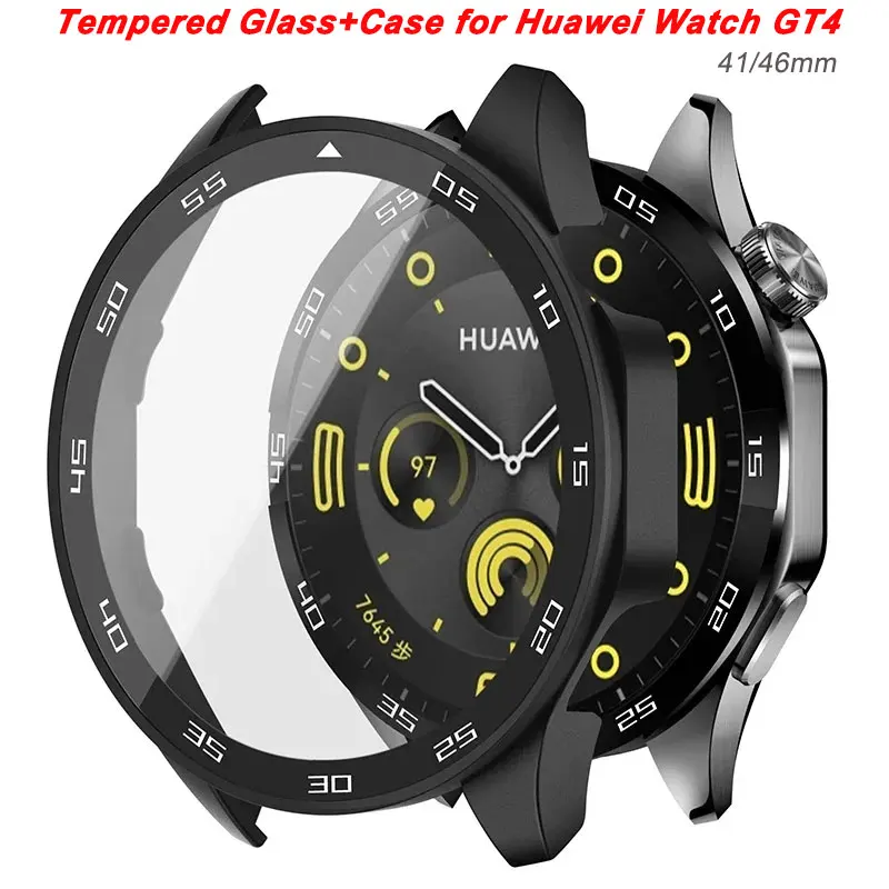 Tempered Glass+Case for Huawei Watch GT4 46mm 41mm Full Coverage Bumper Screen Protector Cover for Huawei Watch GT 4 Accessories