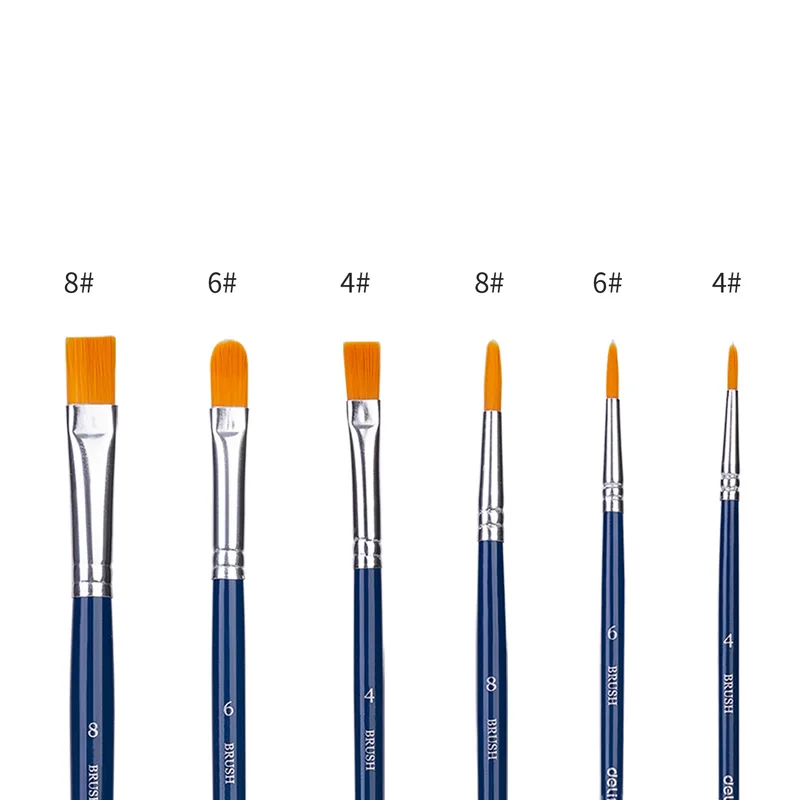 

6 Pcs/Set Deli Kids Student Watercolor Gouache Painting Pen Nylon Hair Blue Wooden Handle Paint Brush Set Drawing Art Supplies