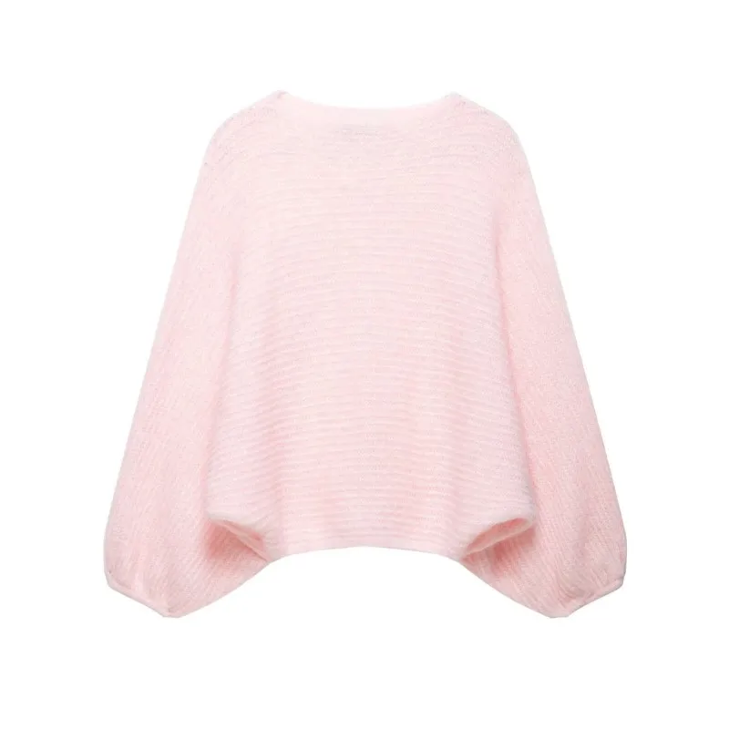 HipSeam Women's Voluminous Sleeve Jumper New 2026 Autumn Boat-Neck Long Sleeve Casual Knit Loose Female Sweater Lady Chic Tops