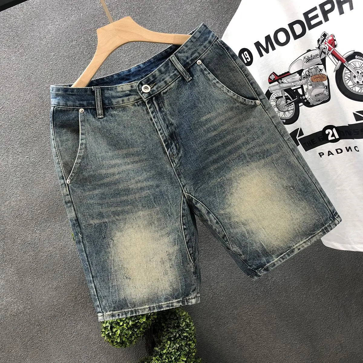 Men\'s Retro Denim Shorts Casual Knee Length Solid Fashion Cowboy Shorts 2023 Summer New Kpop Boyfriend Streetwear Short Jeans