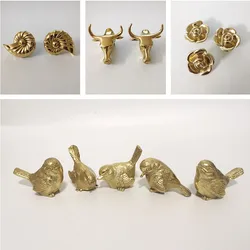 Gold Furniture Handle Door Knobs Solid Brass Bull Head Bird Handles for Cabinet Kitchen Cupboard Wardrobe Closet Drawer Pulls