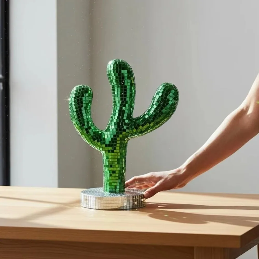 Shining Disco Ball Cactus Ornament Glass Mirror Reflective Reflective Ornament Sparkling Handmade Desktop Figurine