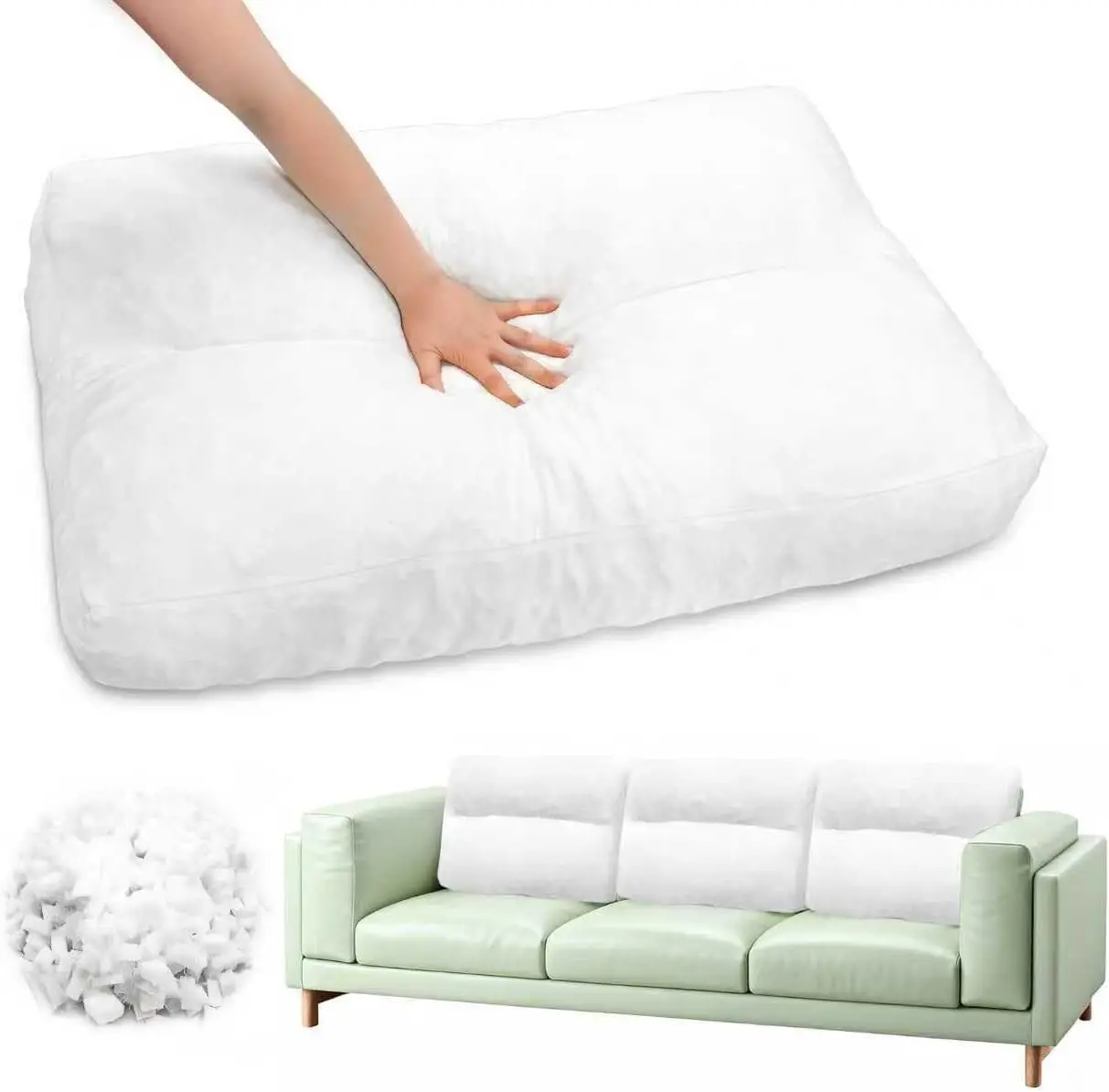 

Set of Three Shredded Foam Back Cushions Quilted Lumbar Support 28x18x5