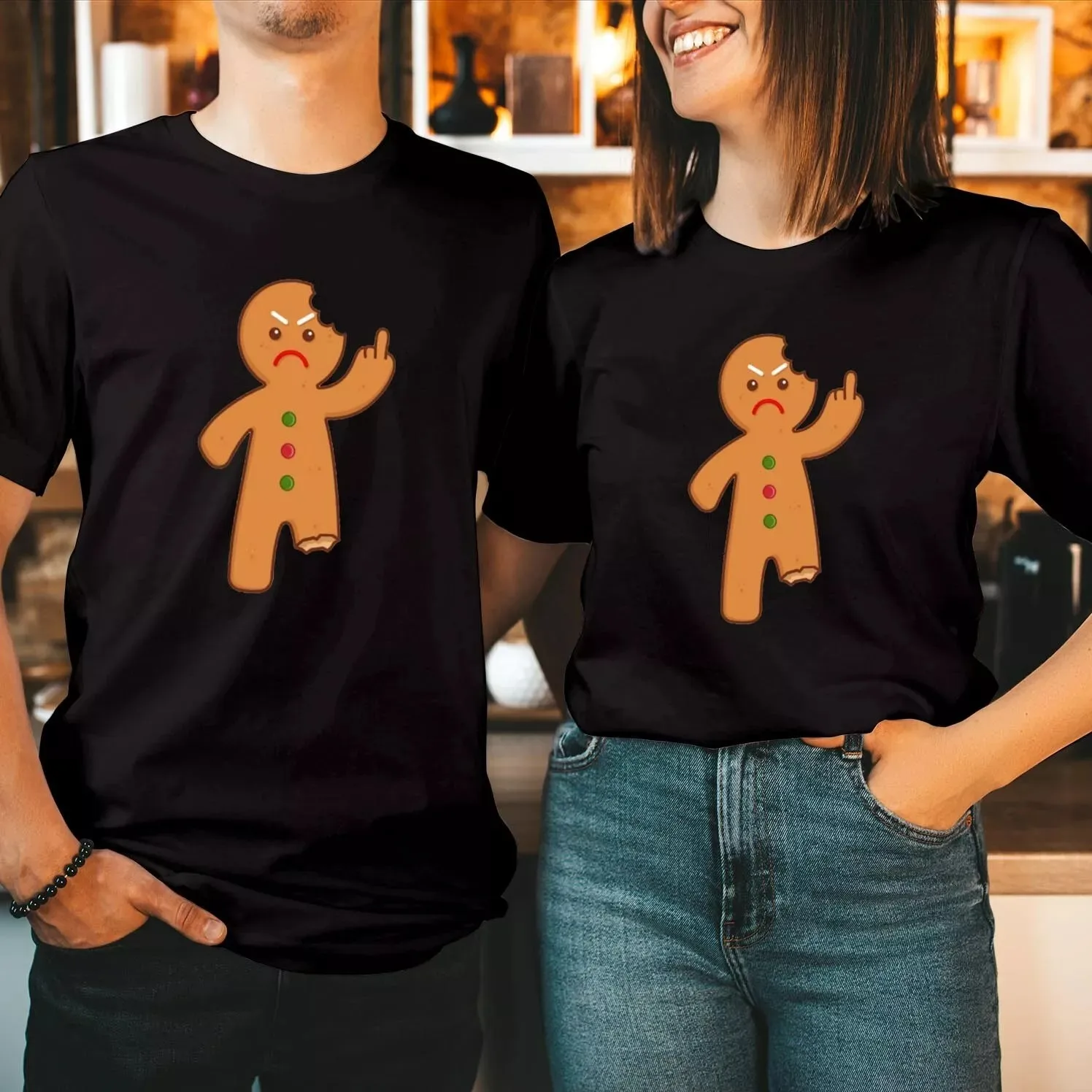 T-SHIRT (5336) Funny Gingerbread Man Rude Ugly Funny Christmas Shirt Christmas Romantic Couple Special T-Shirt