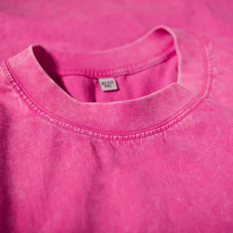 American Retro Heavyweight Solid Color Short Sleeved T-shirt Unisex Style Summer Street Fashion Washed Old Plus Size Clothes