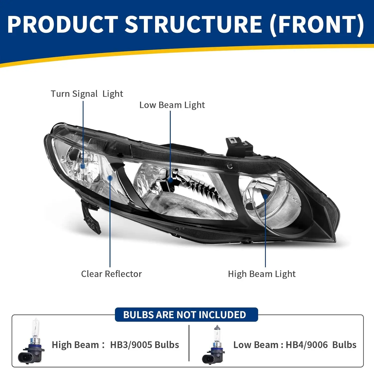 Headlight Assembly Compatible with 2006 2007 2008 2009 2010 2011 Civic Sedan 4-Door Headlamp Clear Lens