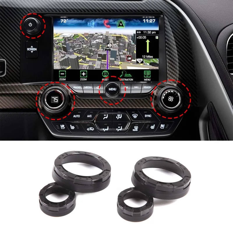 

For Chevrolet Corvette C7 2014-2019 Interior Car Accessories Aluminum Alloy Air Black Conditioning Volume Knob Ring Cover Trim