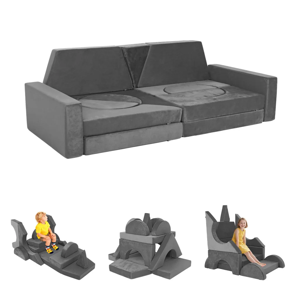 15pcs Modular Kids Play Couch, Fort Building Kit, Convertible Sofa for Boys & Girls
