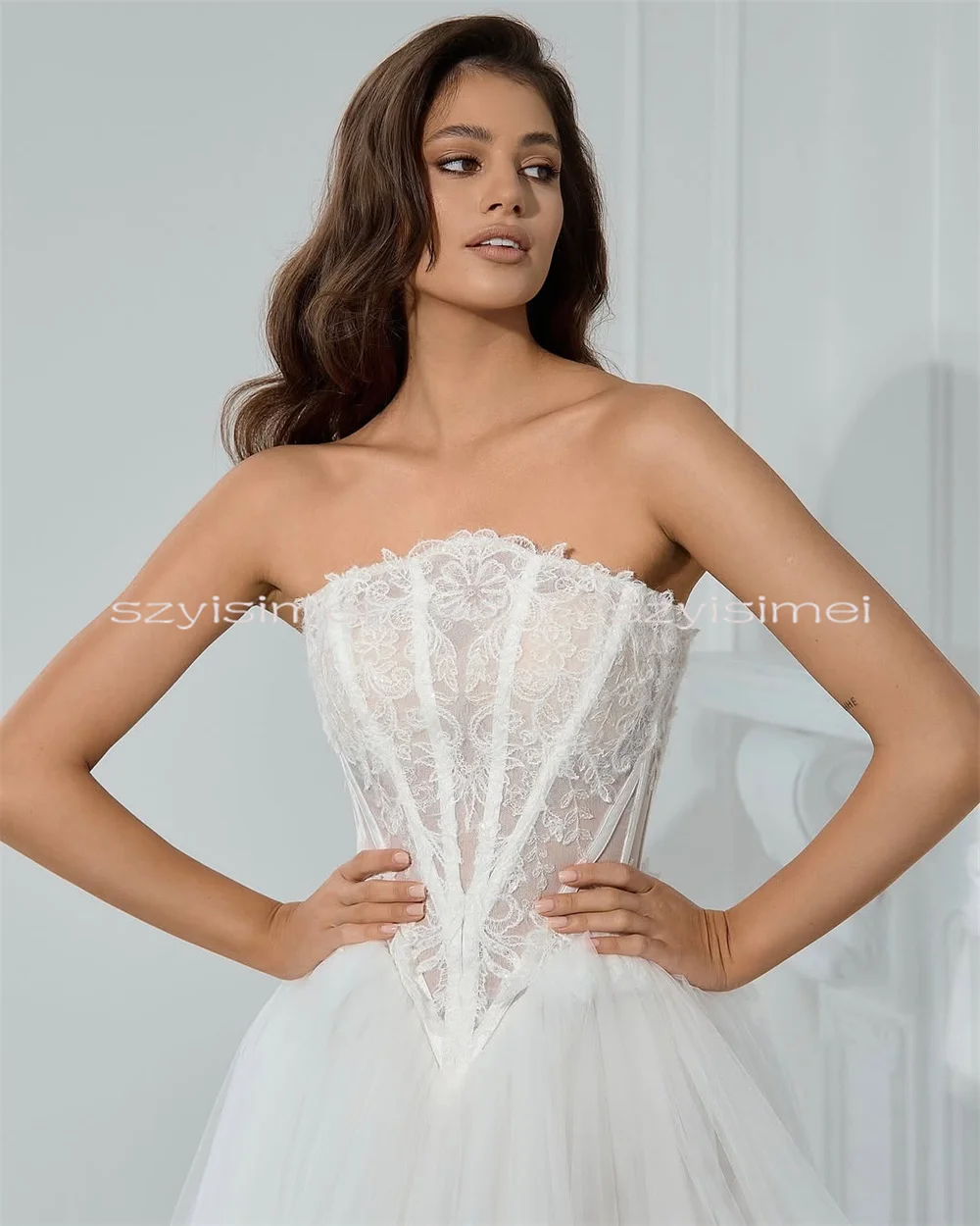 Customized Strapless Tull Wedding Dress Sleeveless A-line Backless Corset Bridal Dresses For Wedding vestidos de novia