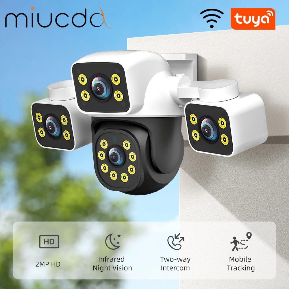 

MIUCDA WiFi Home Security Camera Three Len Three Screen 360° PTZ 10X Zoom CCTV Wireless Surveillance IP Cam Security Protection