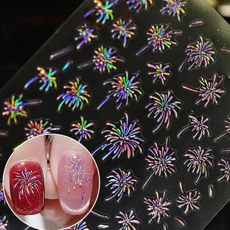 1pcs 3D Blooming Firework Nail Art Stickers Shining Bronzing Gold Sliver Nail Decals Self-Adhesive New Year Nail Art Decora Diy