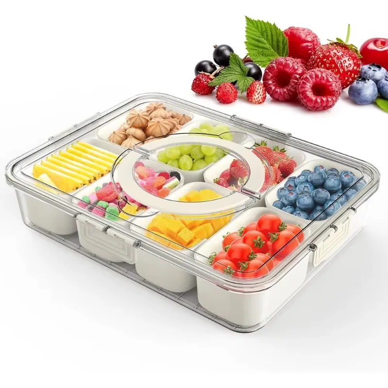 Tragbare Moderne PP-Spritzguss Umweltfreundliche Snackbox mit 8 Einzelfächern, Geteilte Servierplatte mit Deckel und Griff