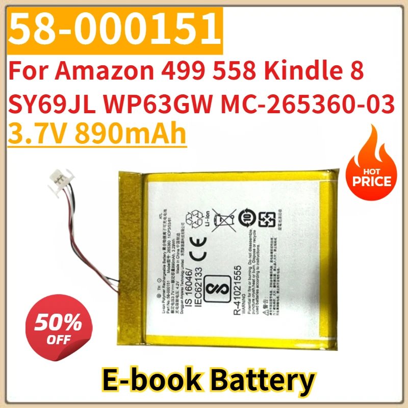 العلامة التجارية الجديدة استبدال بطارية الكتاب الإلكتروني 3.7 فولت 890 مللي أمبير 58-000151 لأمازون 499 558 أوقد 8 SY69JL WP63GW MC-265360-03