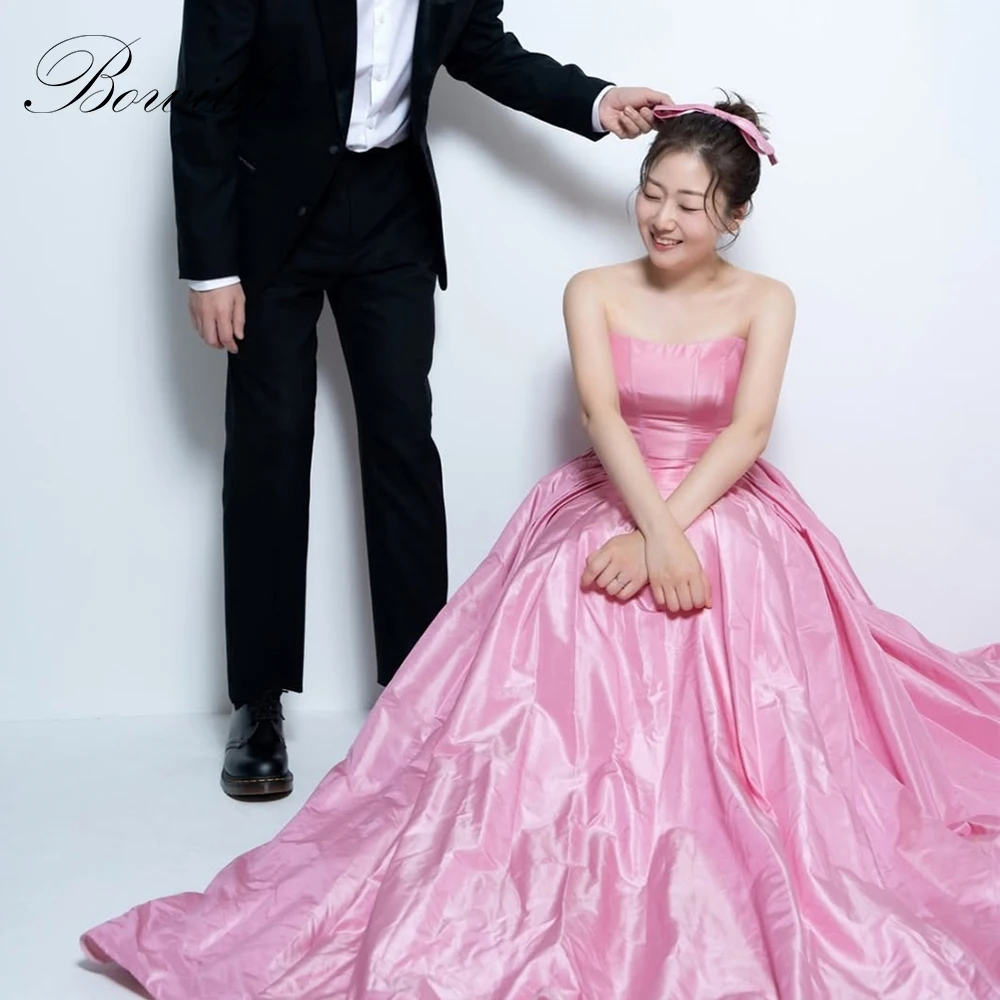 

Bowith Pink Evening Dresses Korean Strapless Fairy Girls' Birthday Ball Gown Customized Party Dresses 2025