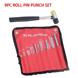 Tactical 9Pcs Roll Pin Punch Set Hunting Remover Pin Punch Tools Kit Heavy Duty Steel Pistol Accessories Round Head Pins Punch