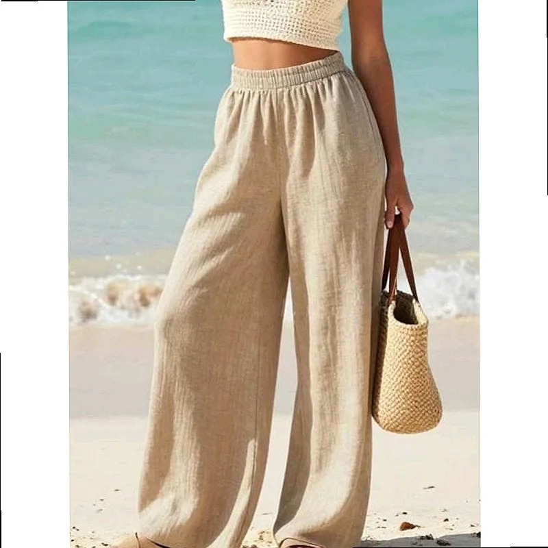 Women Casual Pants Summer Loose Slim Fit Solid Color Long Trousers