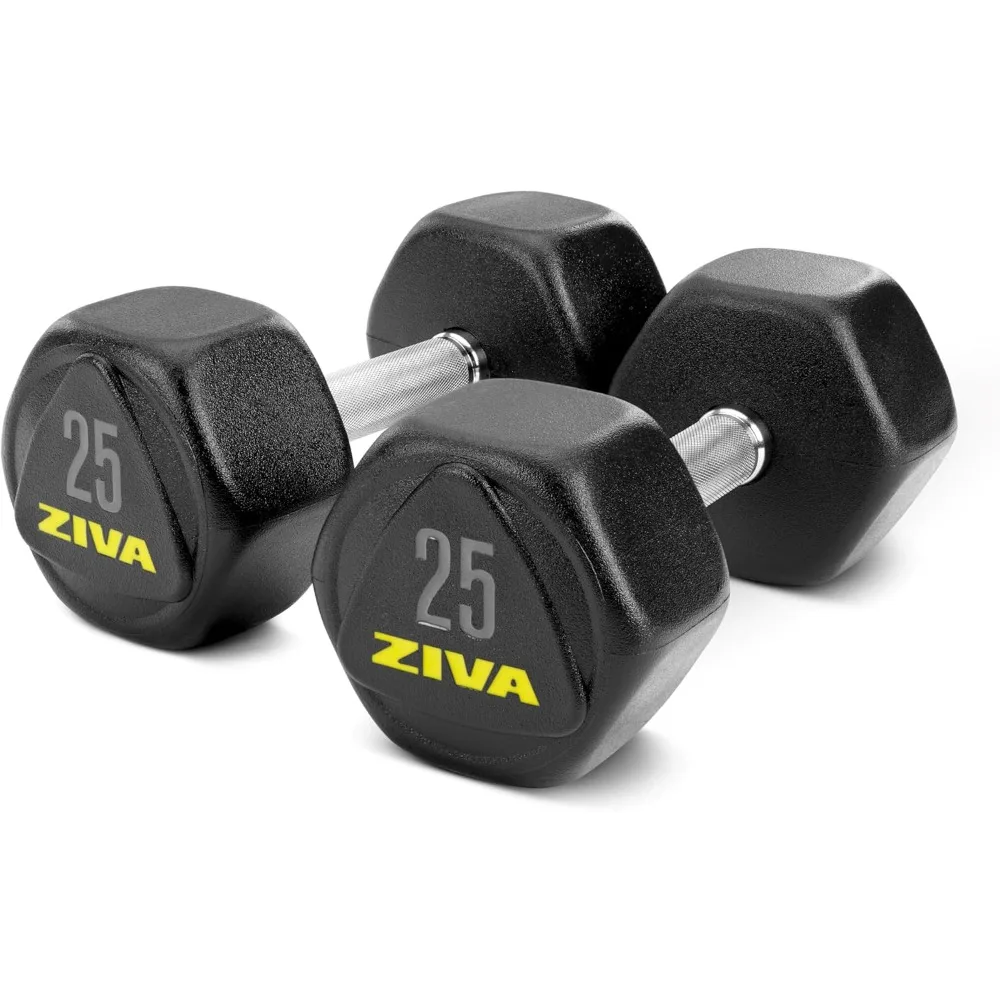 Mancuernas hexagonales ZIVA Premium: pesas recubiertas de uretano de goma de alta calidad para entrenamiento de fuerza y levantamiento de pesas en gimnasios en casa