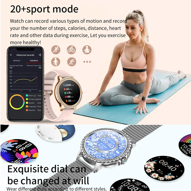 2025 موضة جديدة للنساء ساعة ذكية AMOLED HD شاشة ساعة رياضية الصحة معدل ضربات القلب مكالمة صوتية ساعة ذكية لنظام أندرويد IOS
