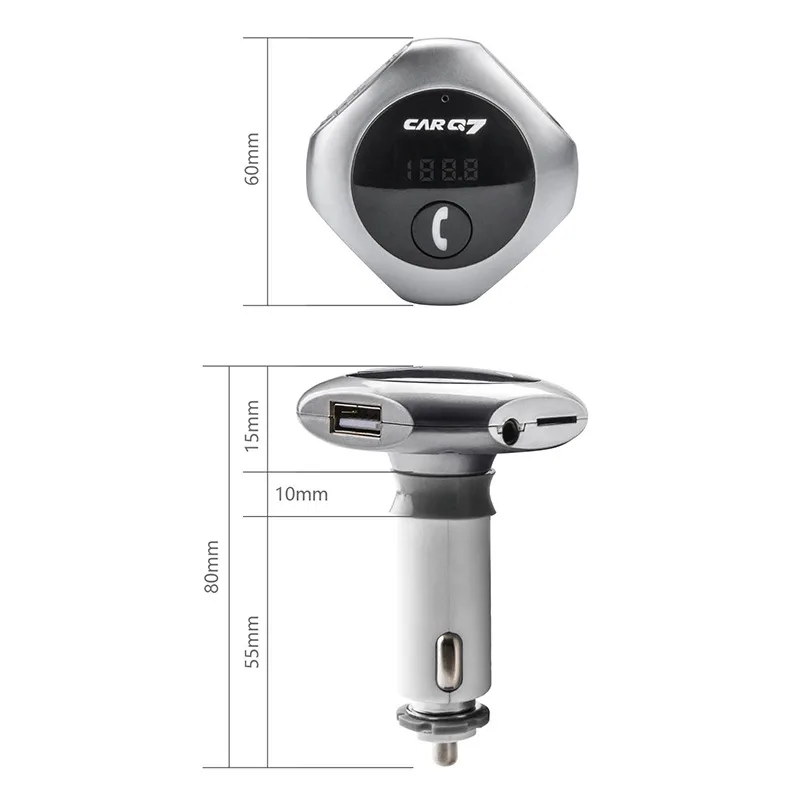Q7 New CAR Car Bluetooth MP3 FM Transmitter, Bluetooth Hands-free with Dual USB Car Charging 360 Degree Rotation
