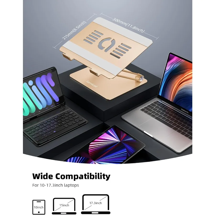 ラミカル調節可能なノートパソコンスタンド、ポータブルノートパソコンライザー、アルミ製ノートパソコンスタンド（デスク用）、折りたたみ式人間工学に基づいたコンピューターノートブックスタンド