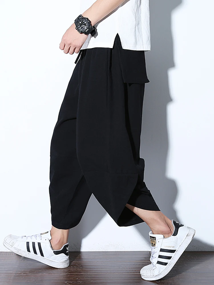 

Мужские летние льняные брюки-карго 7/8 длины, широкие, свободного кроя, для спорта и пляжа, модные, дышащие, тонкие