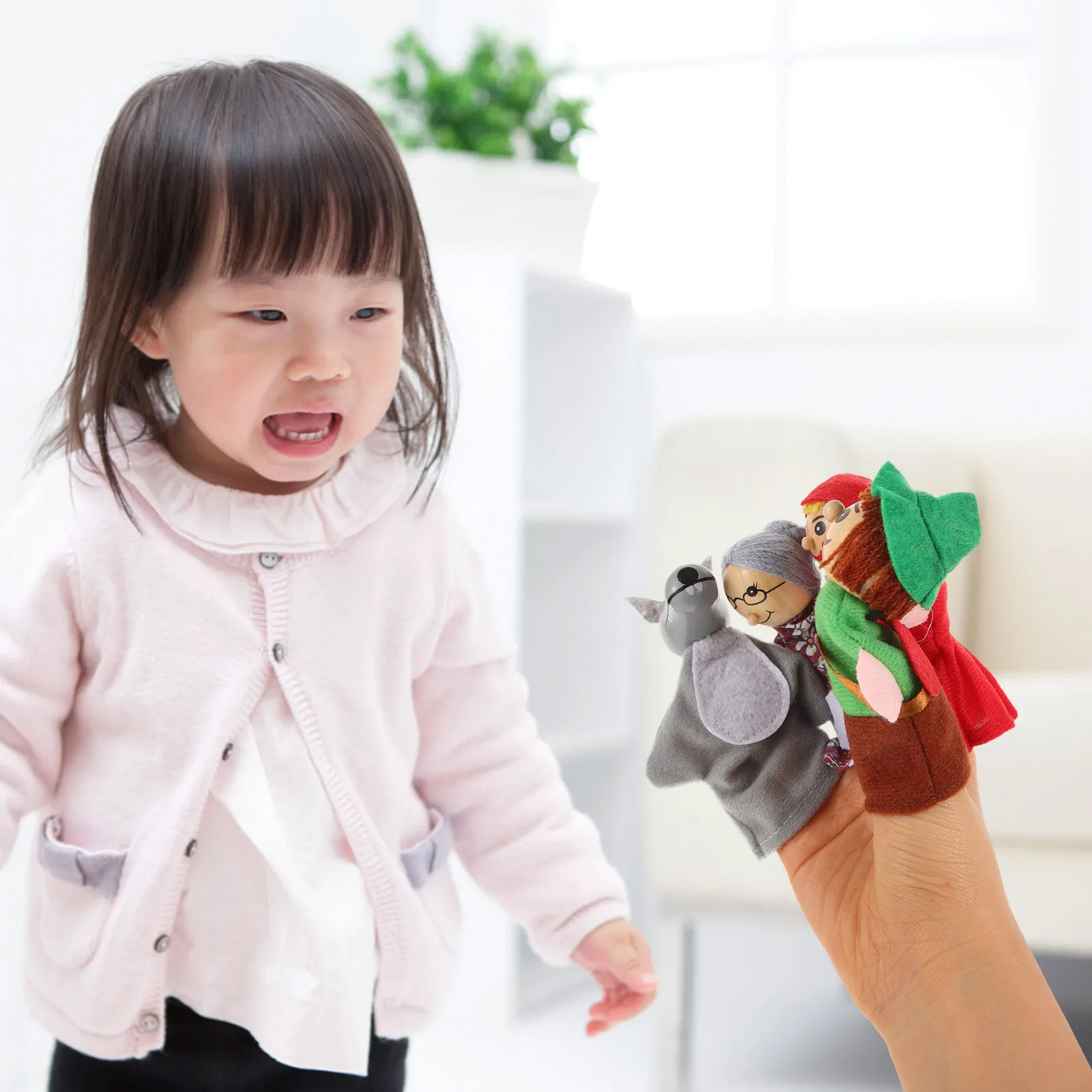 4 個のカラフルな木製動物指人形、子供、幼児向けの素敵なインタラクティブなストーリー小道具、教育的ロールプレイ、子育てゲーム