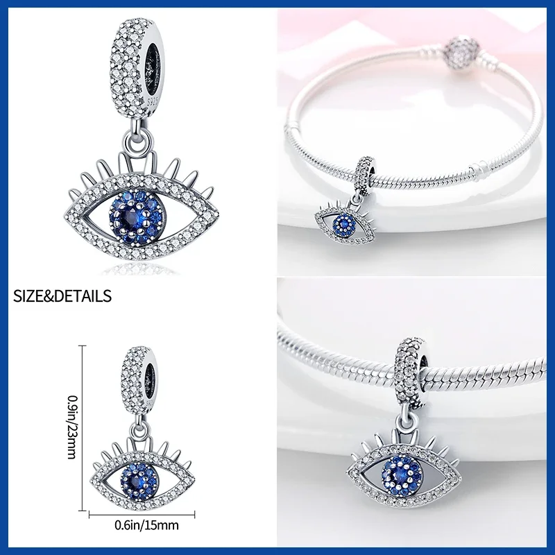 For 3mm 925 Original Bracelet Fashion evil eye Astronaut Eiffel Tower 925 Silver Charms Beads Fine DIY Birthday Jewelry