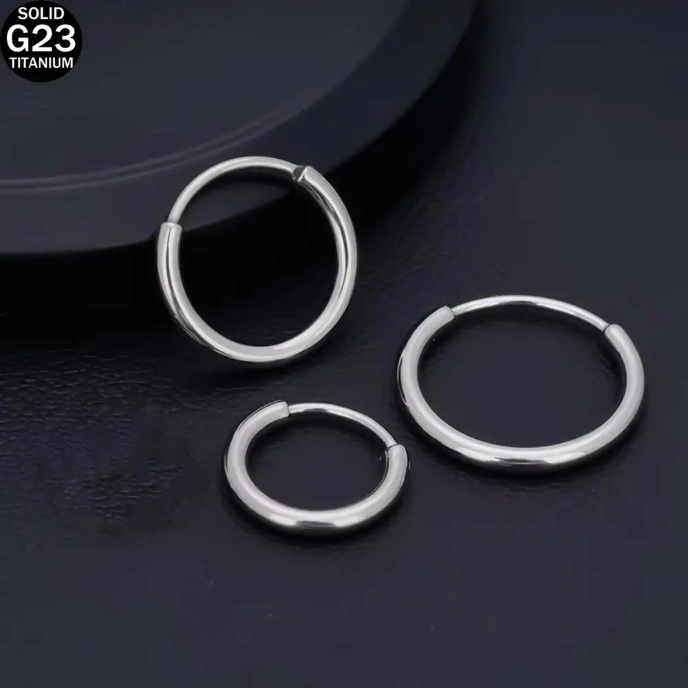 1 pieza de anillo de nariz de titanio ASTM F136 con segmento articulado, anillo de nariz con bisagra, piercing clicker para septum, dilatador de oreja unisex.