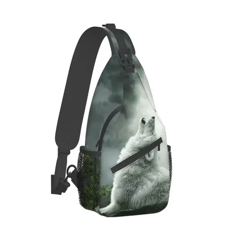 Wolf Howling At The Moon Crossbody Sling Backpack Men Custom Shoulder Chest Bag for Travel Hiking Daypack