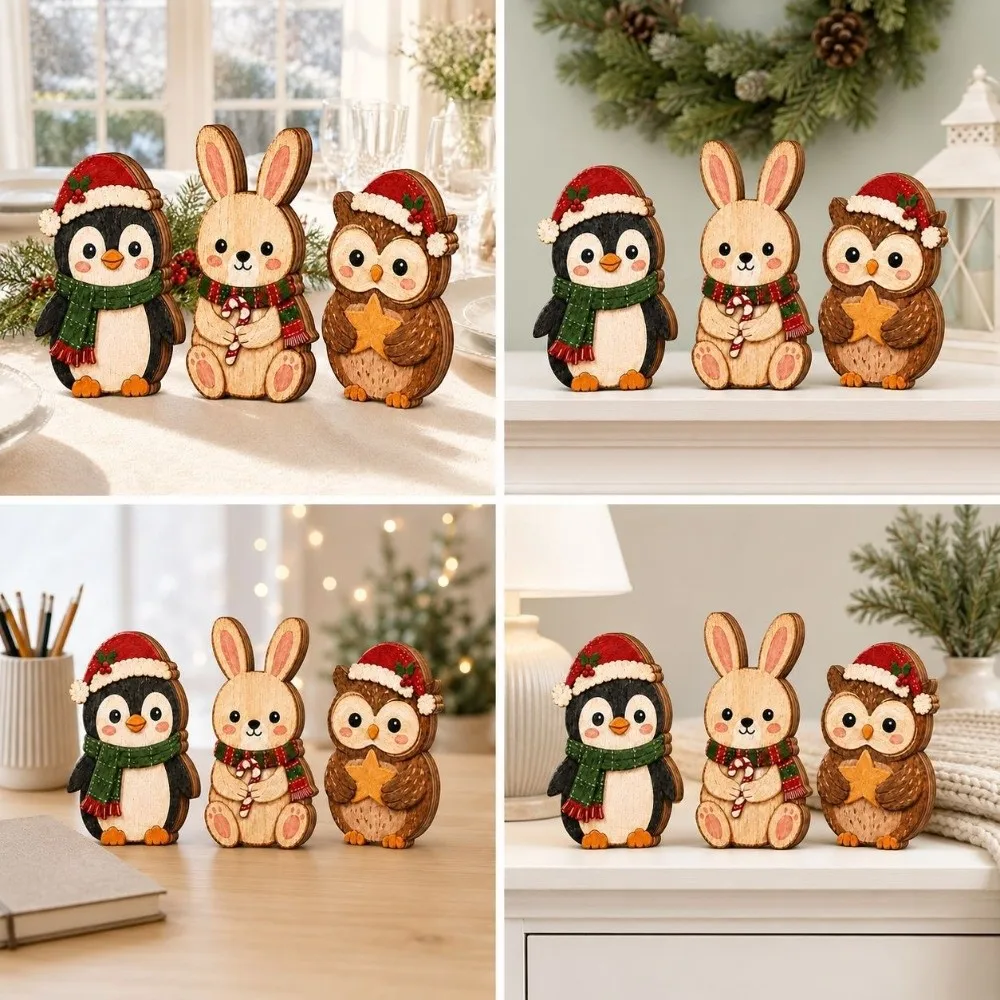 3/4pcs 2D Flat Christmas Snowman Decorations Vintage Self Standing Wooden Desktop Ornaments Rustic Farmhouse Style Exquisite