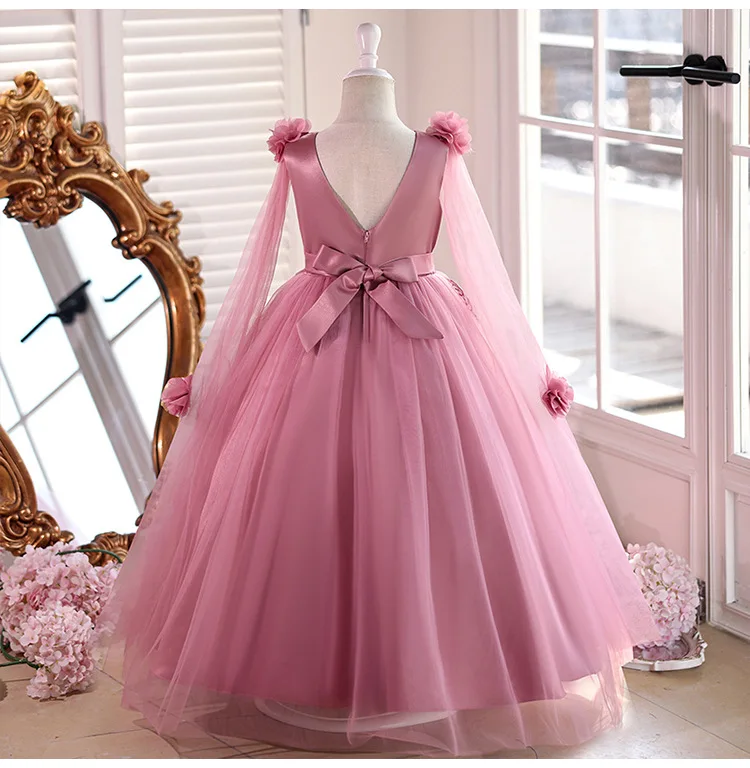 HETISO Kids Flower Dresses Elegant Girls Formal Prom Dresses Teenagers Tulle Party Birthday Costumes 5-14 Years
