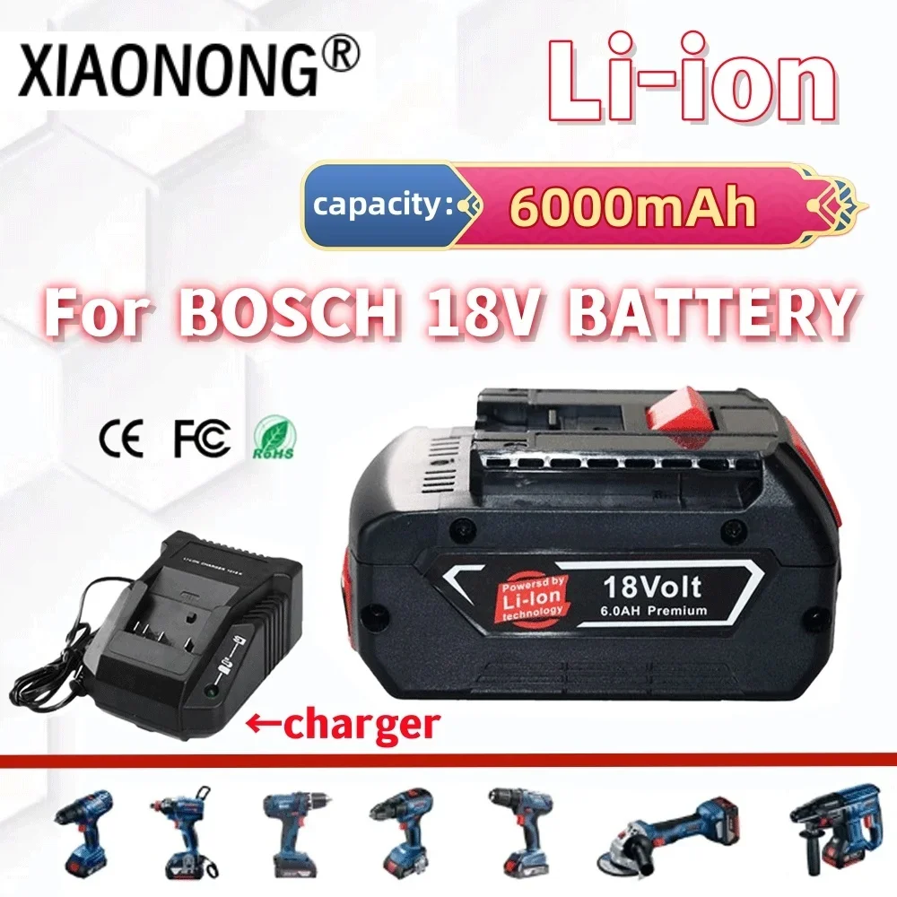 

18V 6000mAh Battery Li-ion 6.0Ah For Bosch With charger Electric Drill Rechargeable Battery BAT609 BAT609G BAT618 BAT618G BAT614