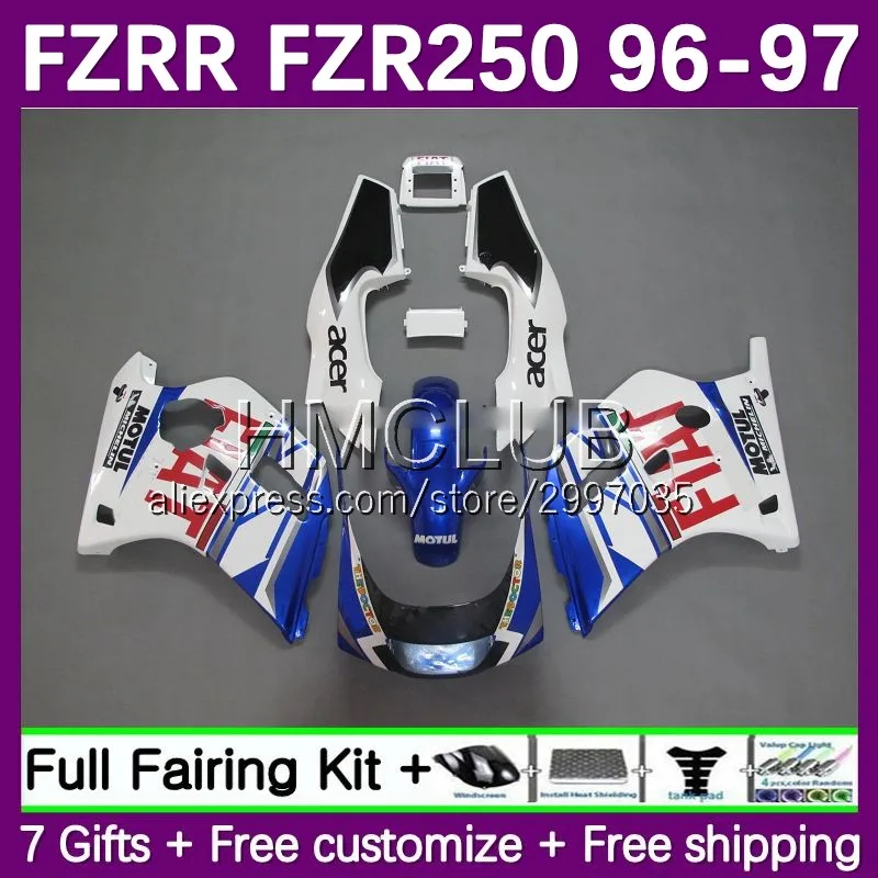 Fairing Kit For YAMAHA FZR250R FZRR FZR 250 250R FZR250 R RR 153No.17 FZRR250 FZR250RR 96 97 FZR-250 1996 1997 Body white blue