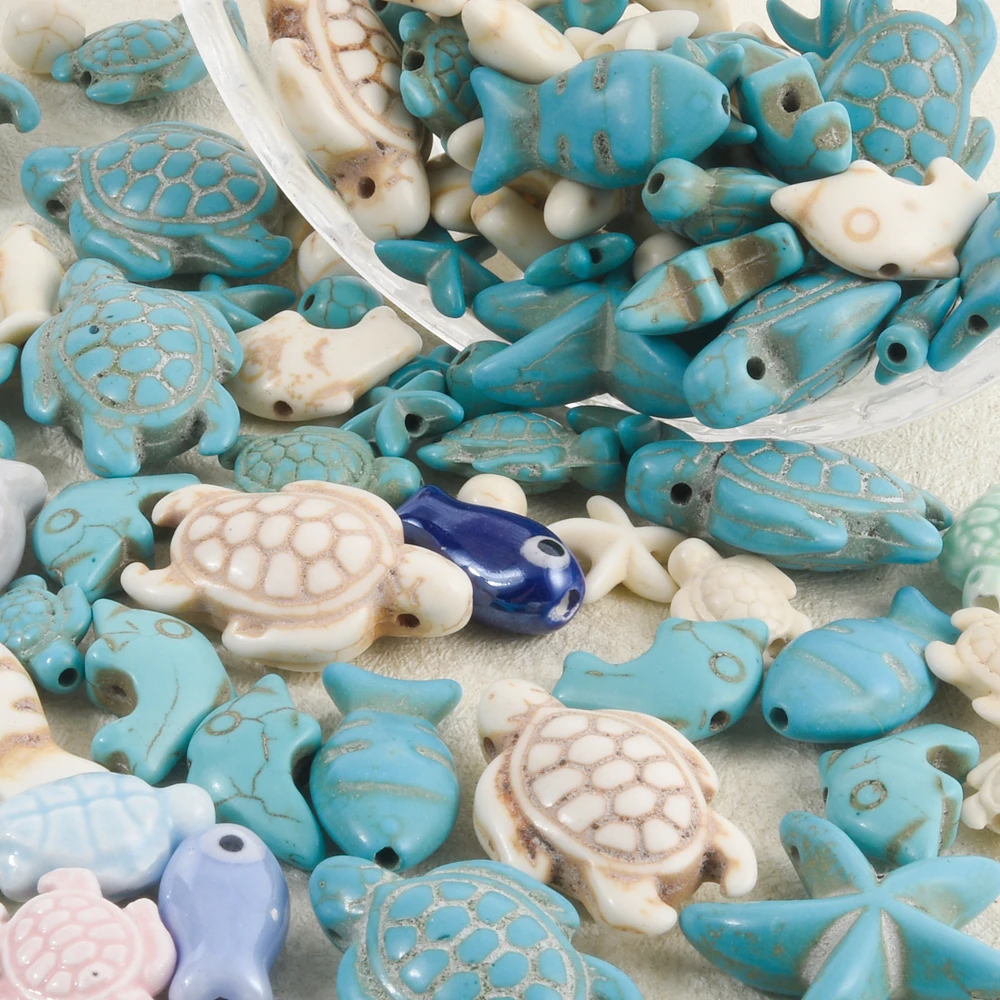 

10/20/40Pcs Mix Marine Life Ocean Summer Turtle Fish Loose Beads DIY Random Sea Animal Starfish Dolphin Charms Jewelry Making