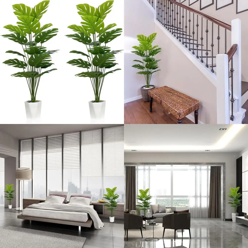 

Pair of 43 Artificial Monstera Deliciosa Plants in Pots, Fake Tropical Palm Trees with Green Leaves, Indoor Decor for Home or Of