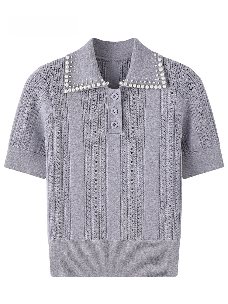 

JZZDEMM Slim Fit ort Sve Ne Knitted Top for Women Summer Thin Regular oulder Vintage Sle Pure Color Casual Wear