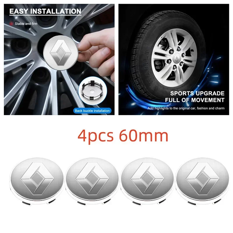 4pcs 60mm Car Wheel Center Hub Cap Rim Cover Emblem Stickers For Renault Megane 2 3 4 Twingo Clio Talisman Captur Trafic Kwid RS