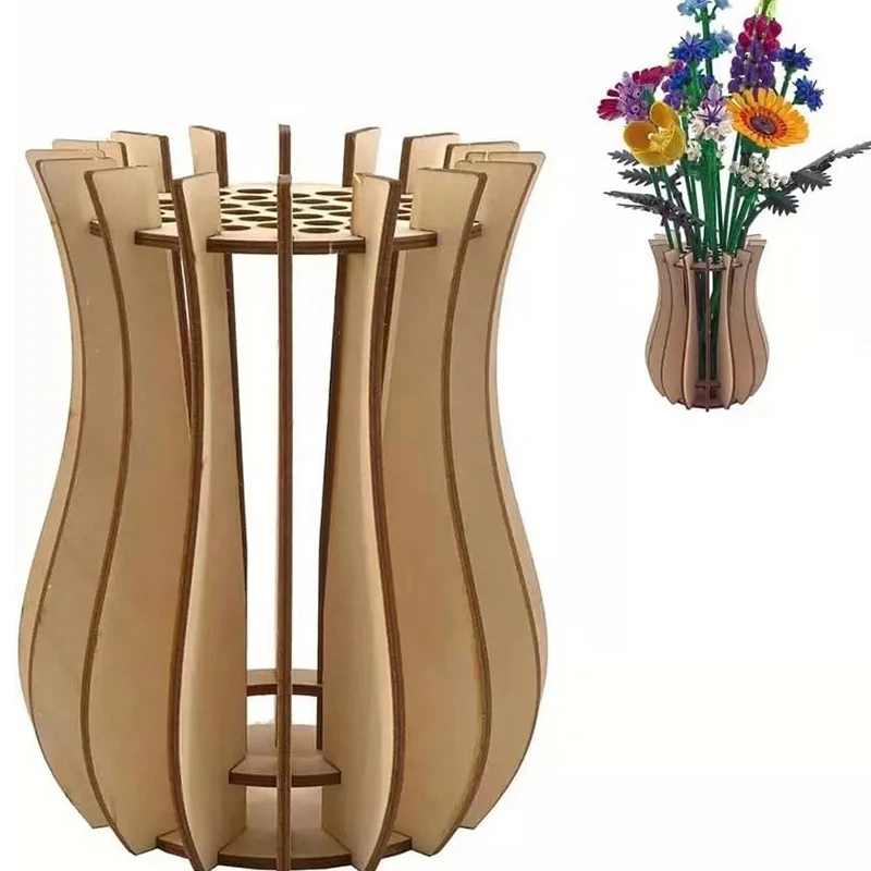 3D Wooden Puzzle Flower Vase Flower Vase Building Set Seamless Fit DIY Wood Craft Hobbies Kit For Coffee Shop Bedroom Decoration