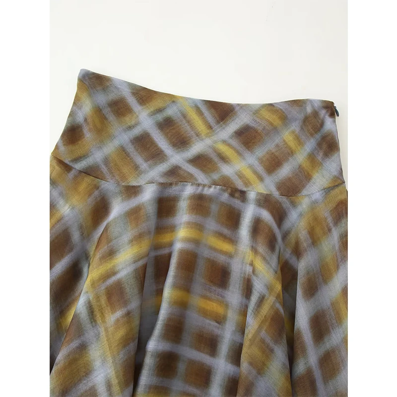 YENKYE Vrouwen Nieuw Ontwerp Asymmetrische Zoom A-lijn Mid-rise Plaid Midi Rokken Dunne faldas mujer