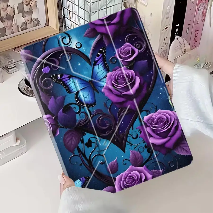 

Purple Flowers Holder Cover Tablet Case For iPad Air 4 5 M3 M2 1 2 M4 11inch Pro 11th 10th 9th 8th 7th 12.9inch Mini 6 7 Pro