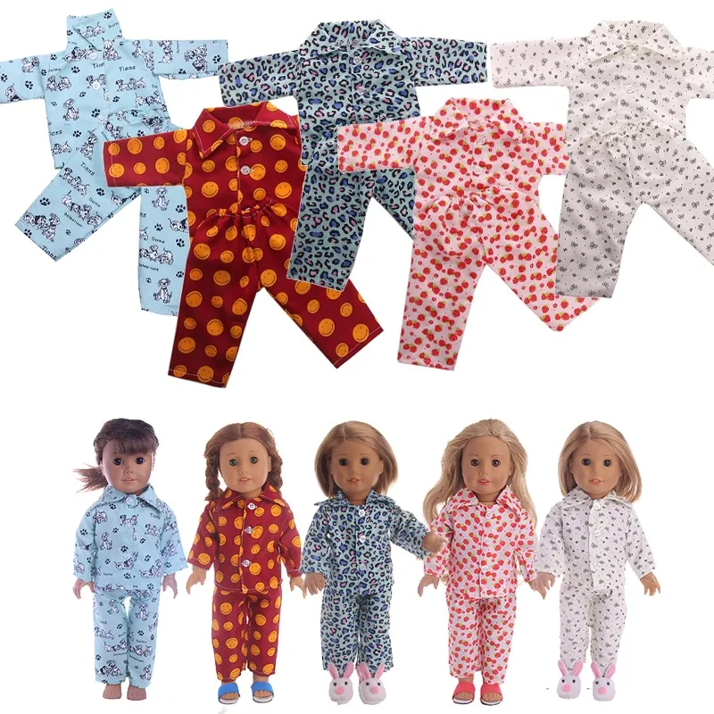 Conjunto de Ropa para Muñeca American Girl de 18 Pulgadas, Pijama con Estampado de Leopardo y Frutas, Traje para Muñeca Bebé Reborn de 43 cm, Regalo
