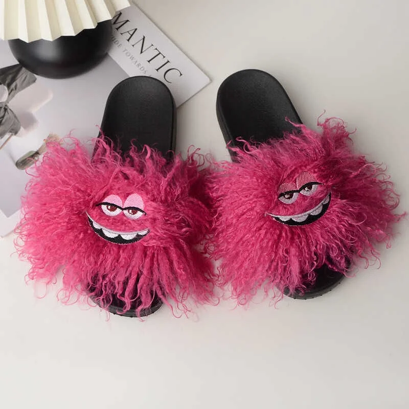 2024 New Hot Selling Women's Artificial Hair Slippers Luxury Fluffy Plush Slippers Indoor Soft Plush Embroidered Summer Slippers