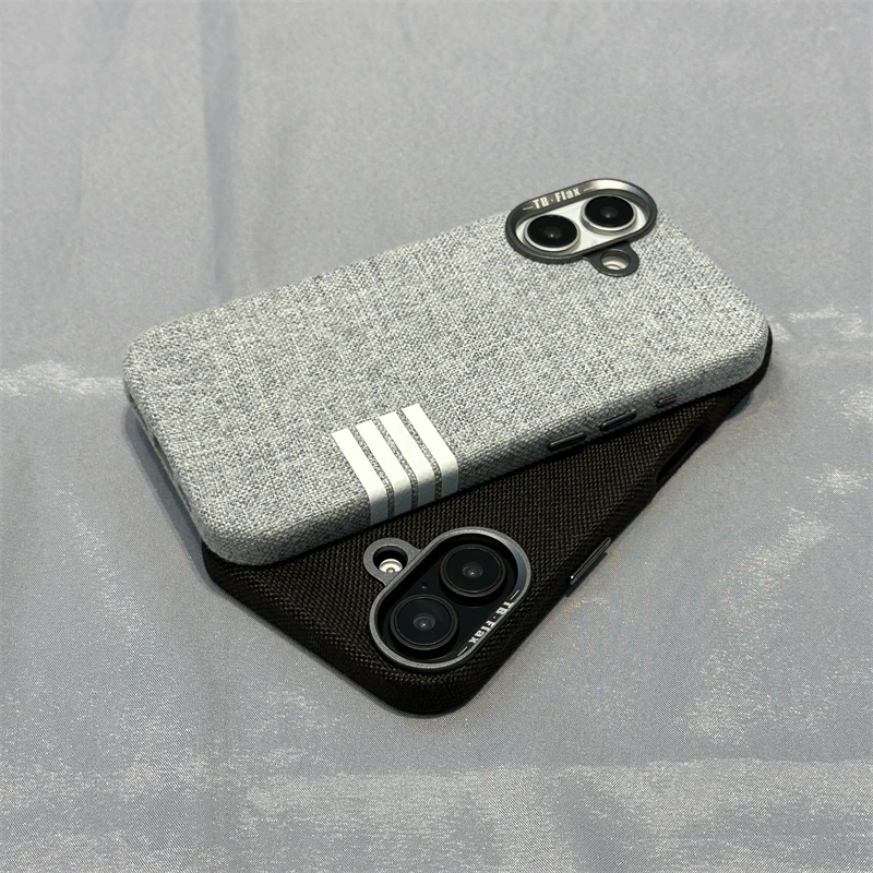 

Модный чехол MagSafe из льняной ткани для iPhone 15 16 Pro Max 16 14 Pro 13 12, защитный жесткий чехол из сплава с беспроводной зарядкой и линзой