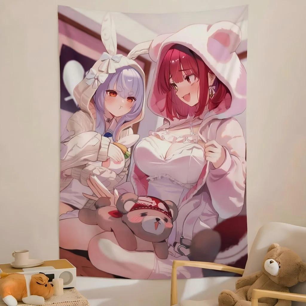 1pc H-Hololive Tapestry Cozy Loungewear Bear Doll Print Wall Hanging Kawaii Trendy Dorm Bedroom Living oom decoration items