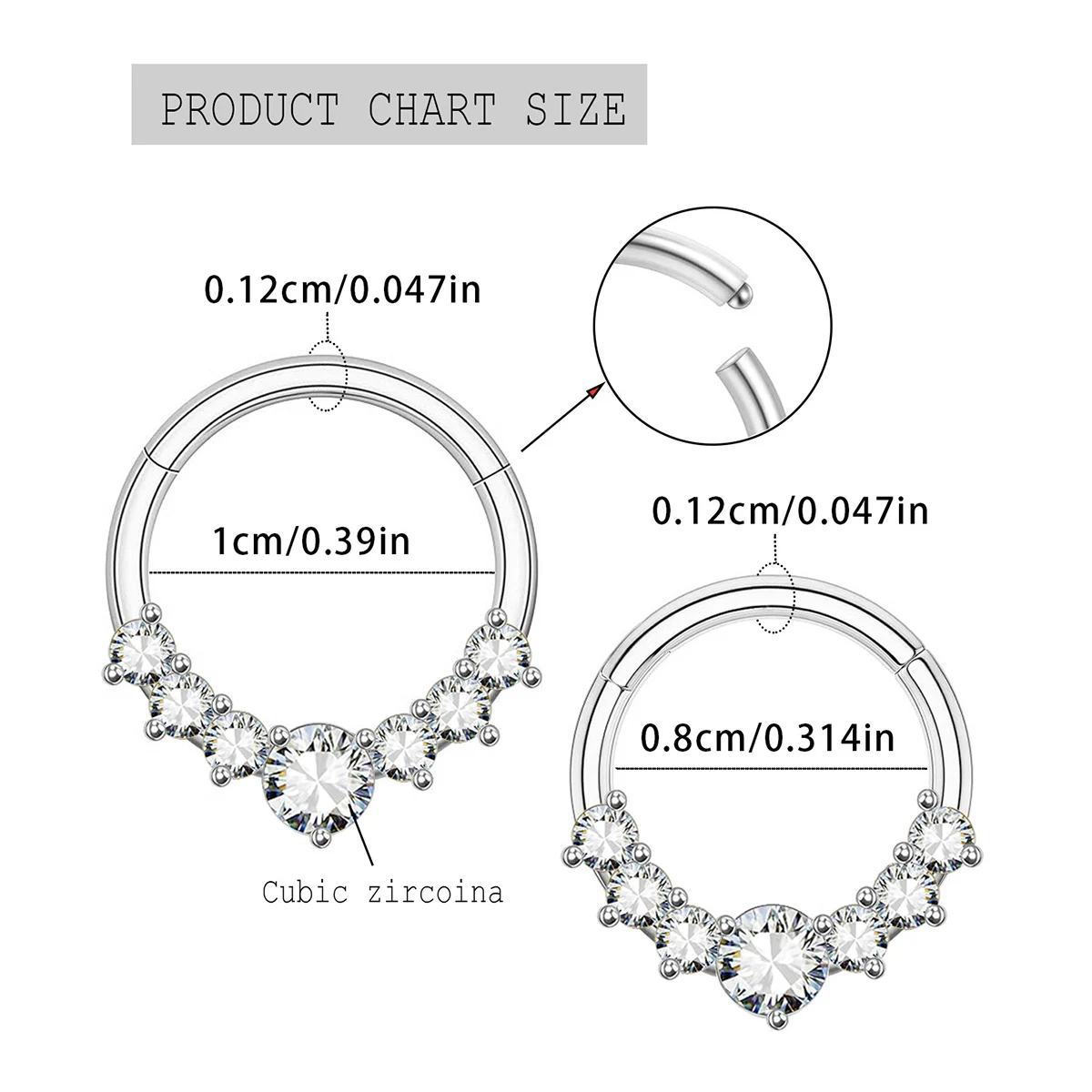Cyrkon zawiasowy segmentowy kolczyk w nosie stal nierdzewna kolczyk w nosie przegroda Clicker Piercing warga chrząstka ucha Helix piercing biżuteria — zdjęcie 3