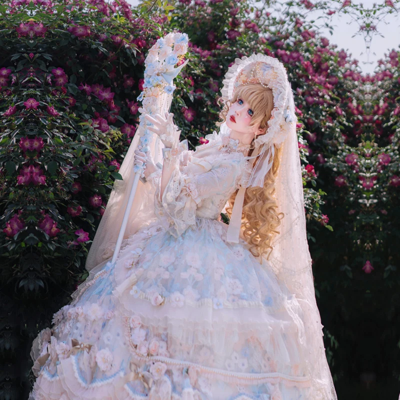 Vestido japonés de fiesta de té para niña, vestido de Lolita con pintura al óleo del palacio Harajuku, precioso vestido de princesa Lolita retro, vestido con pajarita para mujer